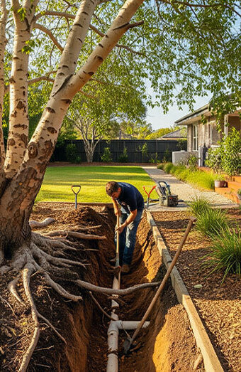Plumber Digging Trench Pipe